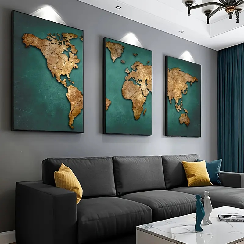 Retro World Map 3pcs/set Canva - Star Map Poster ulasan dan harga